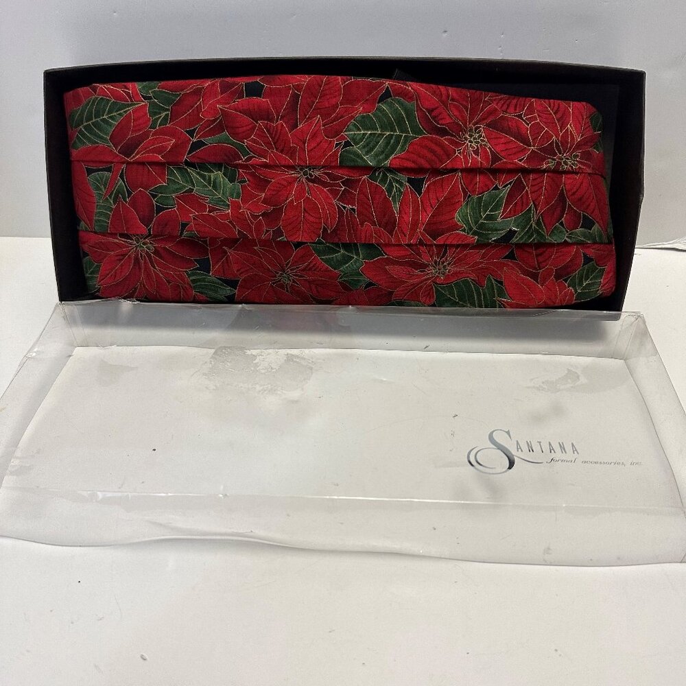 Santana Formal Acessories Christmas Poinsettia Men's Cumber Band Adjustable Red